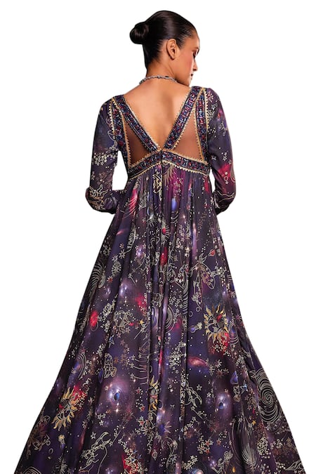 Shop Ohaila Khan Multi Color Organza, Polyamide Sequins, Astro Cosmic Print Anarkali With Dupatta Online at Aza Fashions Shop_Ohaila Khan_Multi Color Organza, Polyamide Sequins, Astro Cosmic Print Anarkali With Dupatta _Online_at_Aza_Fashions