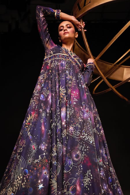 Buy Ohaila Khan Multi Color Organza, Polyamide Sequins, Astro Cosmic Print Anarkali With Dupatta Buy_Ohaila Khan_Multi Color Organza, Polyamide Sequins, Astro Cosmic Print Anarkali With Dupatta