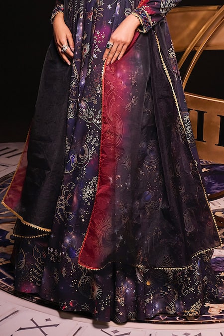 Shop Ohaila Khan Multi Color Organza, Polyamide Sequins, Astro Cosmic Print Anarkali With Dupatta Shop_Ohaila Khan_Multi Color Organza, Polyamide Sequins, Astro Cosmic Print Anarkali With Dupatta
