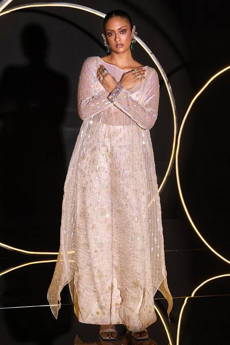 Ohaila Khan_Multi Color Organza, Polyester, Polyamide Hand Embellished Kurta Pant Set _Online_at_Aza_Fashions