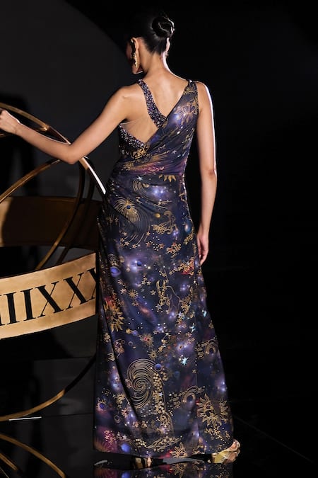 Ohaila Khan Starburst Constellation Print Saree Gown Set 
