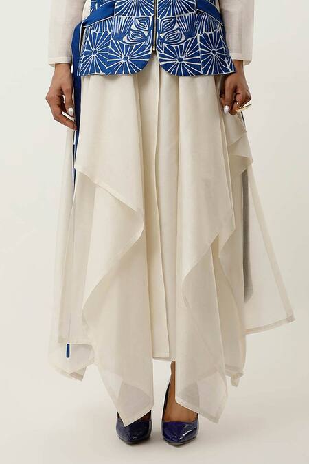 Buy_Jajaabor_Blue Silk Organza, , Floral Cutwork Jacket With Draped Kurta Set _Online_at_Aza_Fashions