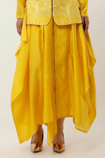 Buy Jajaabor Yellow Silk Organza, , Silk, Floral Jacket With Draped Kurta Set Online at Aza Fashions Buy_Jajaabor_Yellow Silk Organza, , Silk, Floral Jacket With Draped Kurta Set _Online_at_Aza_Fashions