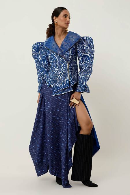 Buy Jajaabor Blue Silk Chanderi Embroidered Cutwork Collar Floral Jacket Online at Aza Fashions Buy_Jajaabor_Blue Silk Chanderi Embroidered Cutwork Collar Floral Jacket _Online_at_Aza_Fashions