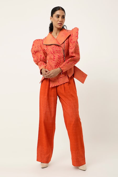 Jajaabor Floral Cutwork Jacket With Pant 