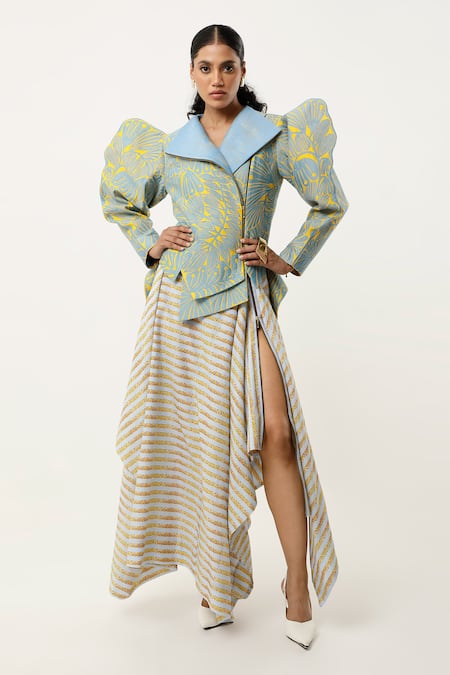 Jajaabor Floral Cutwork Jacket With Skirt 