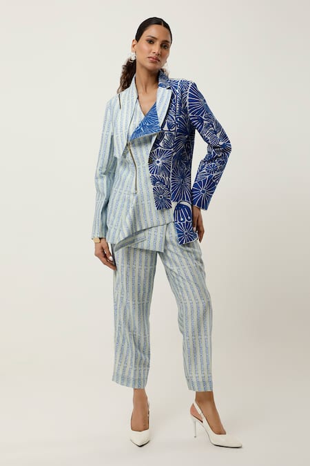 Jajaabor Ornamental Stripe Print Jacket With Pant 