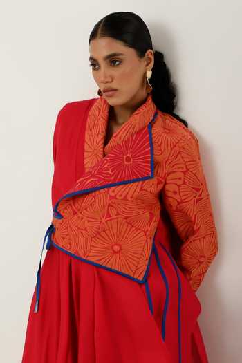 Shop_Jajaabor_Pink Cotton, Silk, Chanderi Cut Work Collared Overlap Angrakha With Pant _Online_at_Aza_Fashions