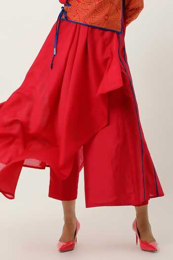 Jajaabor_Pink Cotton, Silk, Chanderi Cut Work Collared Overlap Angrakha With Pant _at_Aza_Fashions