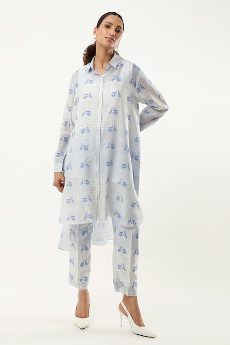 Jajaabor Scooter Print High Low Kurta With Pant 