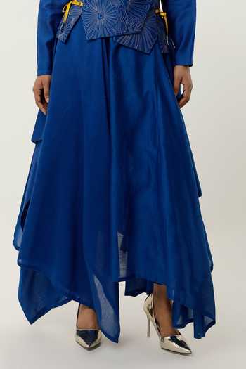 Buy_Jajaabor_Blue Organza, Cotton, Cut Work, Draped Jacket With Kurta Set _Online_at_Aza_Fashions