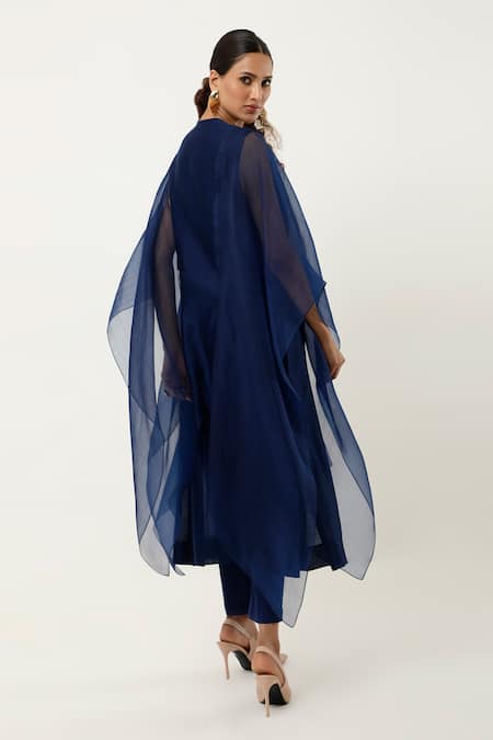 Jajaabor Floral Embroidered Cape Kurta With Pant 