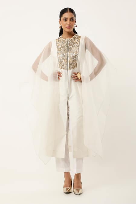 Jajaabor Flora Embroidered Yoke Kurta With Pant 