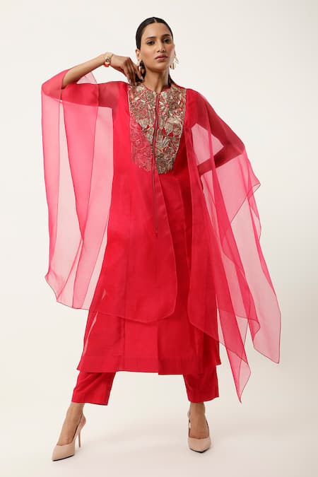 Jajaabor Embroidered Cape Kurta With Pant 