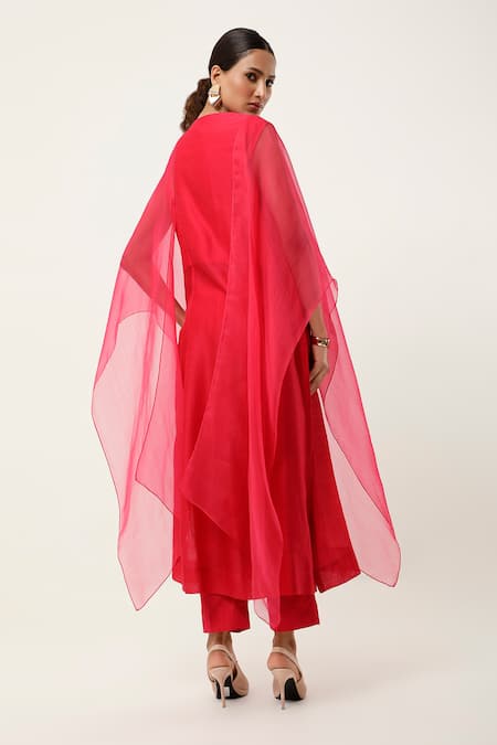 Jajaabor Embroidered Cape Kurta With Pant 