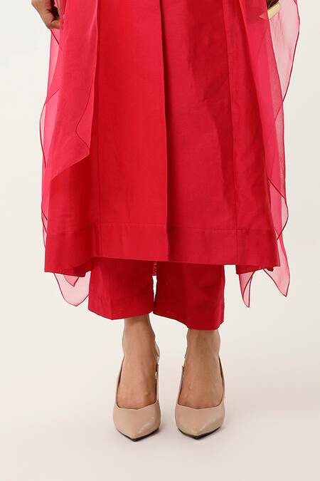 Shop Jajaabor Pink Organza, Satin, Embroidery Round Neck Cape Kurta With Pant Online at Aza Fashions Shop_Jajaabor_Pink Organza, Satin, Embroidery Round Neck Cape Kurta With Pant _Online_at_Aza_Fashions