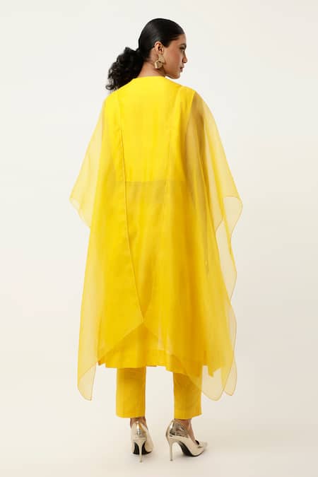 Jajaabor Gold Embroidered Cape Kurta With Pant 