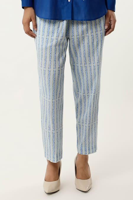 Buy_Jajaabor_Blue Silk Chanderi Embroidered Cutwork Collared Shirt With Pant _Online_at_Aza_Fashions