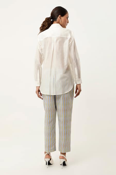 Jajaabor Embroidered Shirt With Stripe Print Pant 