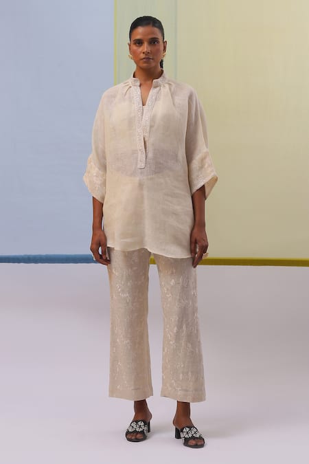 Sue Mue Naima Gul Embroidered Pure Linen Tunic With Pant 