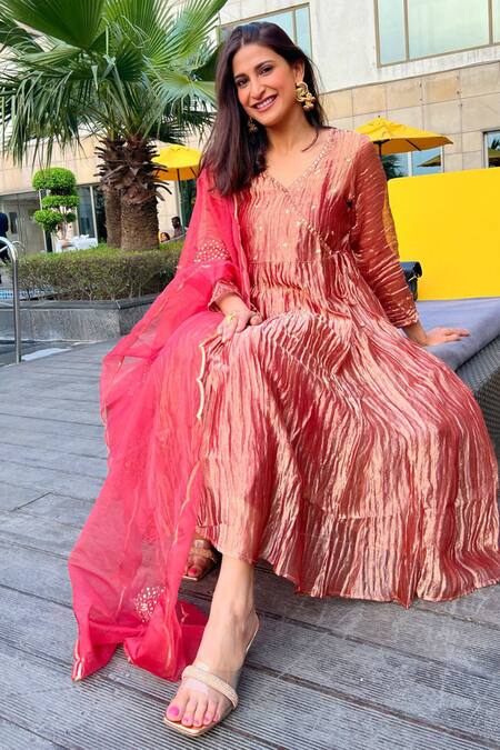 Buy KKANYAAH Orange Tissue, Cotton, Organza Sequins, Embroidery V-neck Angrakha Anarkali Set Online at Aza Fashions Buy_KKANYAAH_Orange Tissue, Cotton, Organza Sequins, Embroidery V-neck Angrakha Anarkali Set _Online_at_Aza_Fashions