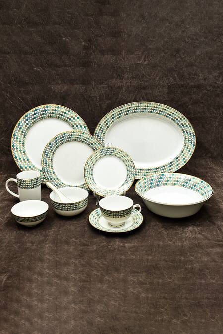 Ichkan Green Porcelain Christolite Tile Print Dinner Set