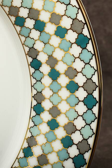 Ichkan_Green Porcelain Christolite Tile Print Dinner Set_Online_at_Aza_Fashions