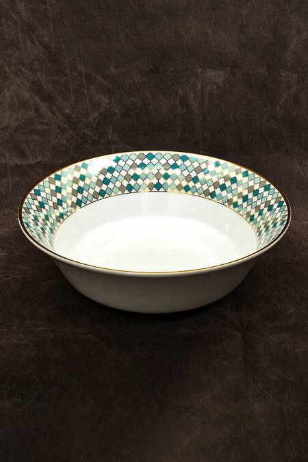 Buy_Ichkan_Green Porcelain Christolite Tile Print Dinner Set_Online_at_Aza_Fashions