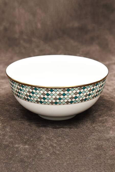 Ichkan_Green Porcelain Christolite Tile Print Dinner Set_at_Aza_Fashions