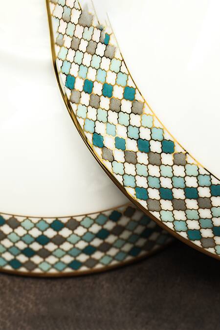 Buy_Ichkan_Green Porcelain Christolite Tile Print Dinner Set