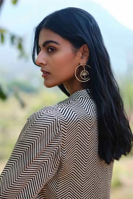 Buy_Grassroot By Anita Dongre_Black Modal Collared Chevron Block Printed Shirt And Pant Co-ord Set