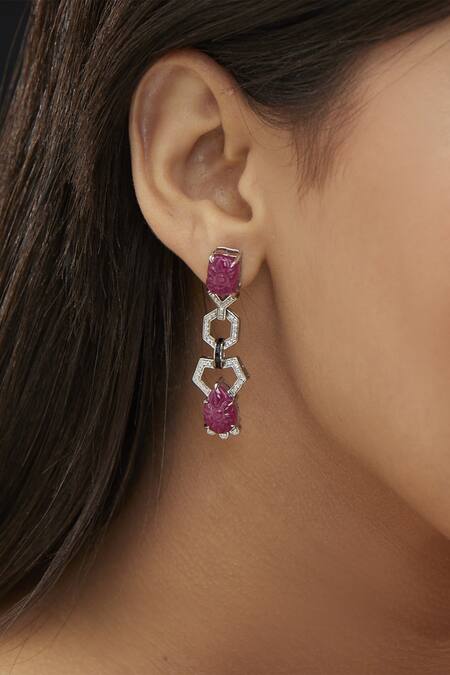 Mirelle_Red Crystals Sofia Carved Ruby Embellished Drops_Online_at_Aza_Fashions