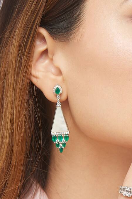 Mirelle_Red Crystals Clarice Mother Of Pearl Embellished Danglers_Online_at_Aza_Fashions