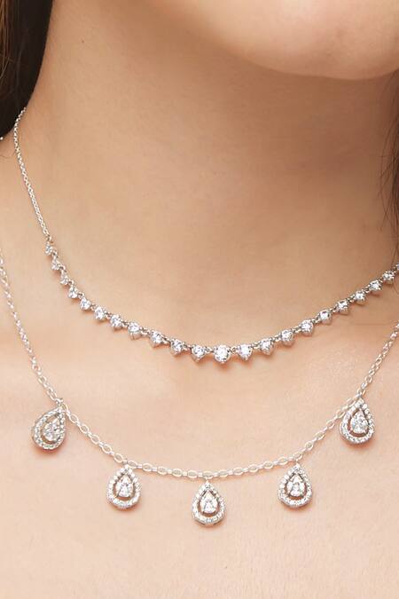 Shop Mirelle White Dahlia Teardrop Carved Cluster Necklace at Aza Fashions Shop_Mirelle_White Dahlia Teardrop Carved Cluster Necklace_at_Aza_Fashions