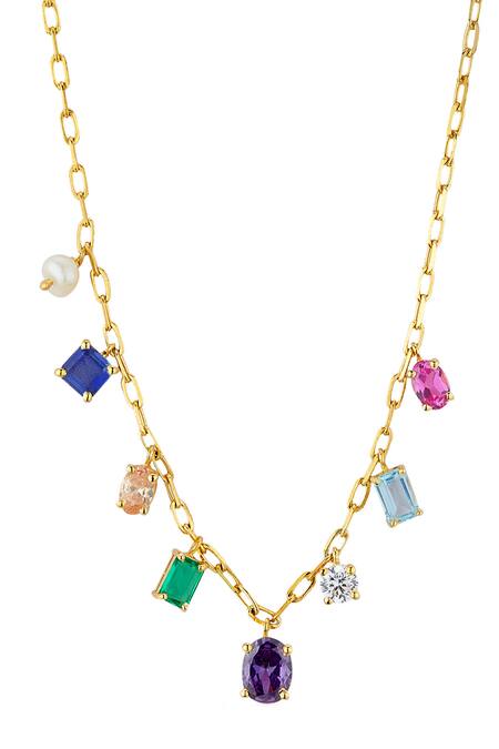 Shop Mirelle Multi Color Skyler Stone Embellished Necklace at Aza Fashions Shop_Mirelle_Multi Color Skyler Stone Embellished Necklace_at_Aza_Fashions
