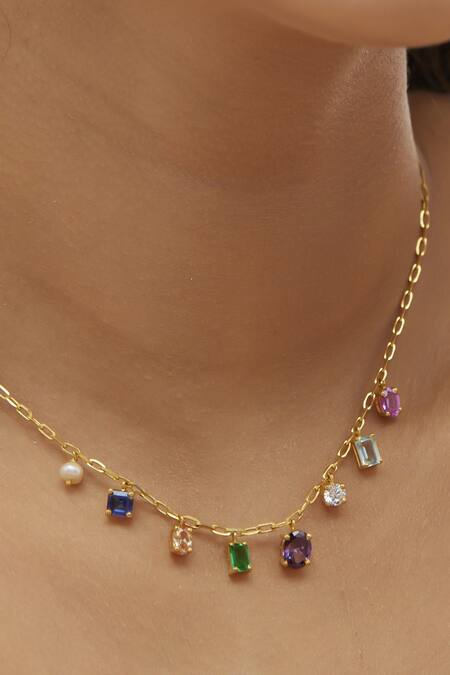 Mirelle Multi Color Skyler Stone Embellished Necklace Online at Aza Fashions Mirelle_Multi Color Skyler Stone Embellished Necklace_Online_at_Aza_Fashions