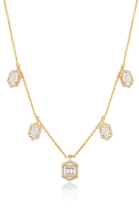 Shop Mirelle White Gloria Diamond Embellished Necklace at Aza Fashions Shop_Mirelle_White Gloria Diamond Embellished Necklace_at_Aza_Fashions