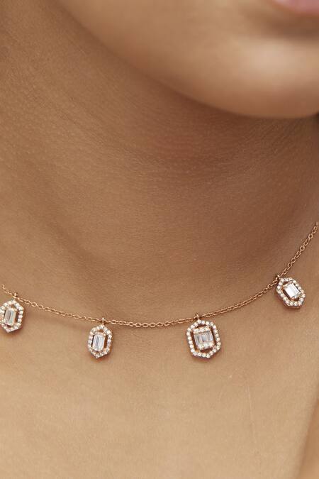 Mirelle White Gloria Diamond Embellished Necklace Online at Aza Fashions Mirelle_White Gloria Diamond Embellished Necklace_Online_at_Aza_Fashions