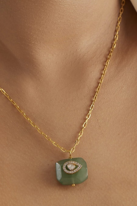 Mirelle_Green Jade Polki Studded Pendant Necklace_Online_at_Aza_Fashions