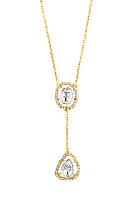 Shop Mirelle Gold Plated Hazel Polki Dangling Pendant Necklace at Aza Fashions Shop_Mirelle_Gold Plated Hazel Polki Dangling Pendant Necklace_at_Aza_Fashions