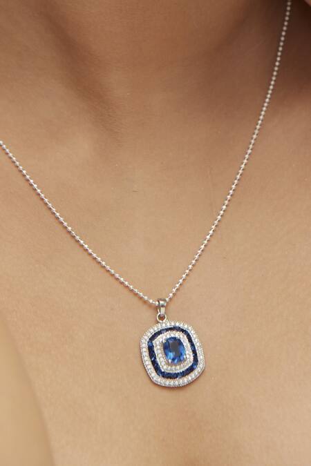 Mirelle_Blue Stones, Diamonds Brea Sapphire Pendant Necklace Set_Online_at_Aza_Fashions