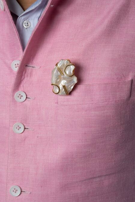 Shop_Queens Jewels_White Pearls Baroque Studded Brooch _at_Aza_Fashions