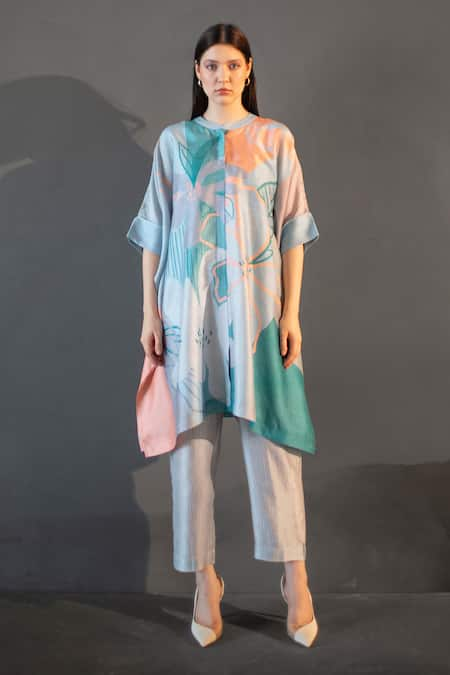 Clos Asymmetric Print Kurta With Pant 