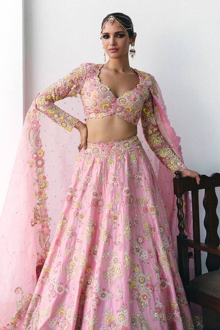 Mrunalini Rao Pink Silk, Organza, Net Pearls, Zari, Muna Gardenia Bridal Lehenga Set Online at Aza Fashions Mrunalini Rao_Pink Silk, Organza, Net Pearls, Zari, Muna Gardenia Bridal Lehenga Set _Online_at_Aza_Fashions
