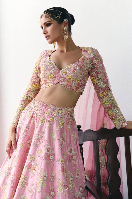 Buy Mrunalini Rao Pink Silk, Organza, Net Pearls, Zari, Muna Gardenia Bridal Lehenga Set Online at Aza Fashions Buy_Mrunalini Rao_Pink Silk, Organza, Net Pearls, Zari, Muna Gardenia Bridal Lehenga Set _Online_at_Aza_Fashions