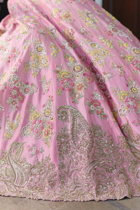 Shop Mrunalini Rao Pink Silk, Organza, Net Pearls, Zari, Muna Gardenia Bridal Lehenga Set Online at Aza Fashions Shop_Mrunalini Rao_Pink Silk, Organza, Net Pearls, Zari, Muna Gardenia Bridal Lehenga Set _Online_at_Aza_Fashions