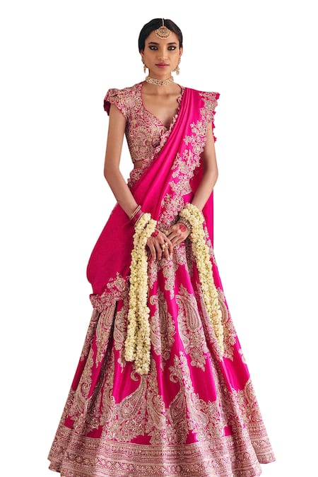 Mrunalini Rao Pink , Satin Zari, Embroidery, Pearls Safar Bahar Bridal Lehenga Set Online at Aza Fashions Mrunalini Rao_Pink , Satin Zari, Embroidery, Pearls Safar Bahar Bridal Lehenga Set _Online_at_Aza_Fashions