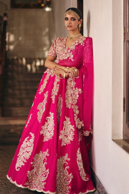 Mrunalini Rao_Pink Silk, Organza Pearls, Zari Allika Gullista Embroidered Bridal Lehenga Set _Online_at_Aza_Fashions