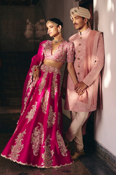 Mrunalini Rao_Pink Silk, Organza Pearls, Zari Allika Gullista Embroidered Bridal Lehenga Set _at_Aza_Fashions