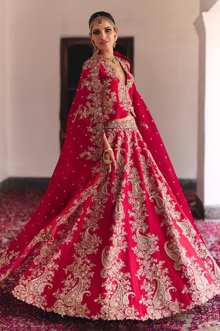 Mrunalini Rao Red Silk, Organza Zari, Pearls, Saahat Jashn Bahar Bridal Lehenga Set at Aza Fashions Mrunalini Rao_Red Silk, Organza Zari, Pearls, Saahat Jashn Bahar Bridal Lehenga Set _at_Aza_Fashions